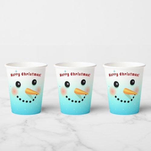 Happy Snowman Face Paper Cups