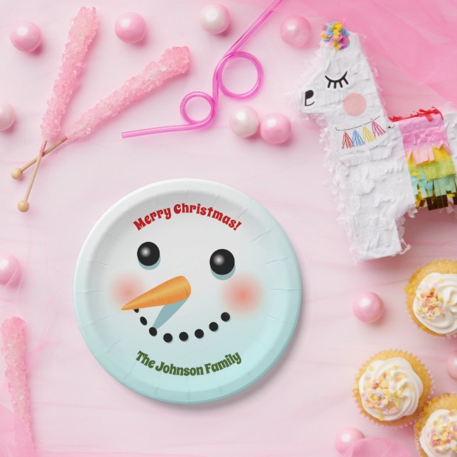 Happy Snowman Face Paper Plates (Party)