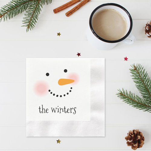 Happy Snowman Face Personalized Family Name Napkins