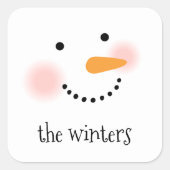 Happy Snowman Face Personalized Family Name Square Sticker (Front)