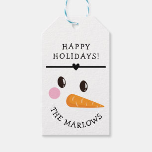 Happy Snowman Face Personalized Holiday Name Gift Tags