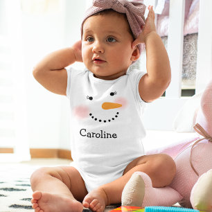 Happy Snowman Face Personalized Kids Name Baby Bodysuit