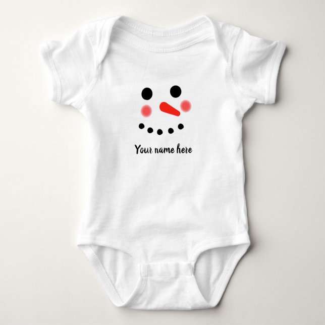 Happy Snowman Face Personalized Name  Baby Bodysuit (Front)