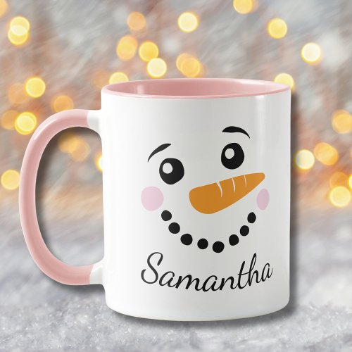 Happy Snowman Face Personalized Name Christmas Coffee Mug