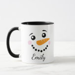 Happy Snowman Face Personalized Name Christmas Mug<br><div class="desc">Happy Snowman Face Personalized Name Christmas Mug</div>