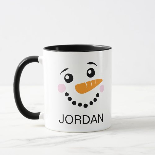 Happy Snowman Face Personalized Name Christmas Mug