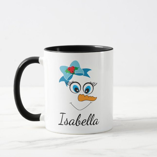 Happy Snowman Face Personalized Name Christmas Mug (Left)