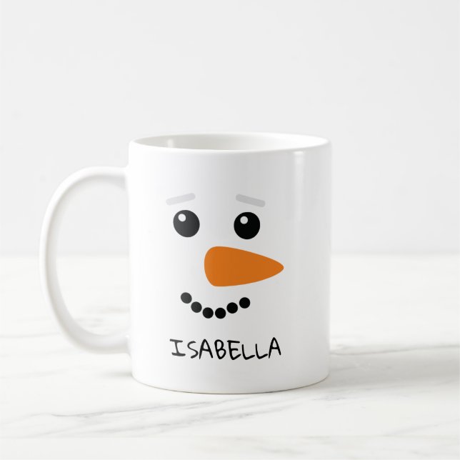 Happy Snowman Face Personalized Name  Coffee Mug (Left)