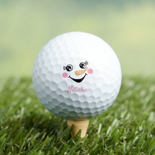 Happy Snowman Face Personalized Name  Golf Balls