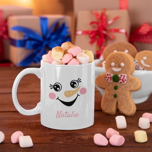 Happy Snowman Face Personalized Name Holiday Coffee Mug