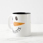 Happy Snowman Face Personalized Name Holiday Gift Two-Tone Coffee Mug (Front Left)