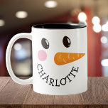 Happy Snowman Face Personalized Name Holiday Gift Two-Tone Coffee Mug<br><div class="desc">Happy Snowman Face Personalized Name Holiday Gift Two-Tone Coffee Mug. Fill in your name for the cutest Christmas mug you have ever seen. With love Frankie   Marlow</div>