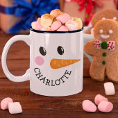 Happy Snowman Face Personalized Name Holiday Gift Two-Tone Coffee Mug