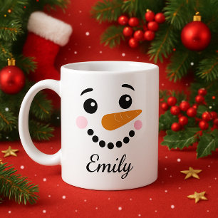 Happy Snowman Face Personalized Name holiday  Mug
