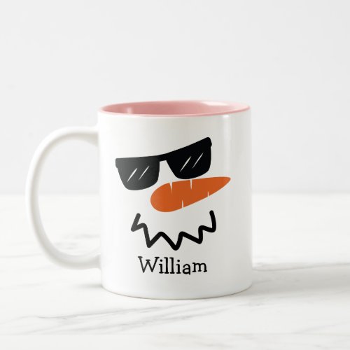 Happy Snowman Face Personalized Name Holiday Two_T Two_Tone Coffee Mug