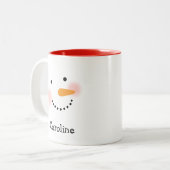 Happy Snowman Face Personalized Name Holiday Two-Tone Coffee Mug (Front Left)