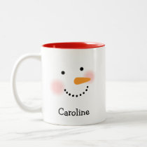 Happy Snowman Face Personalized Name Holiday Two-Tone Coffee Mug Happy Snowman Face Personalized Name Holiday Two-Tone Coffee Mug