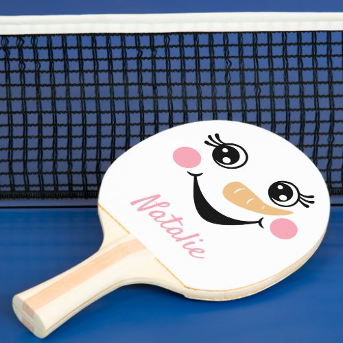 Happy Snowman Face Personalized Name  Ping Pong Paddle