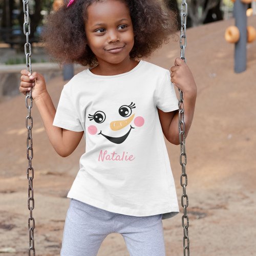 Happy Snowman Face Personalized Name  T_Shirt