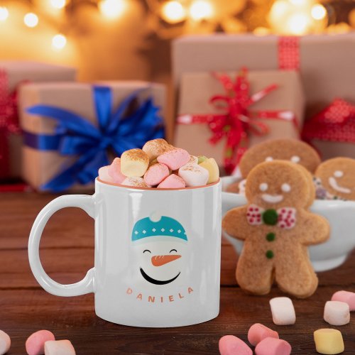 Happy Snowman Face Personalized Text Two_Tone Coffee Mug