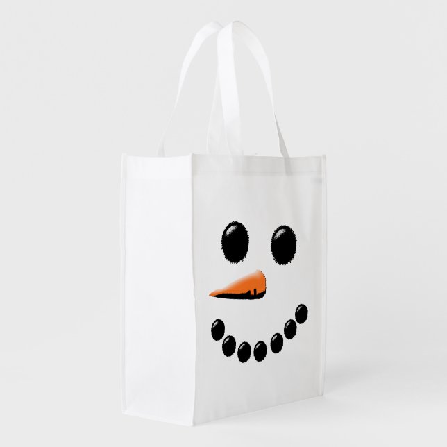 Happy Snowman Face Winter Holiday Reusable Grocery Bag (Back Side)