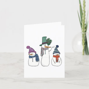 Happy Snowman Family Blank Greeting Card 