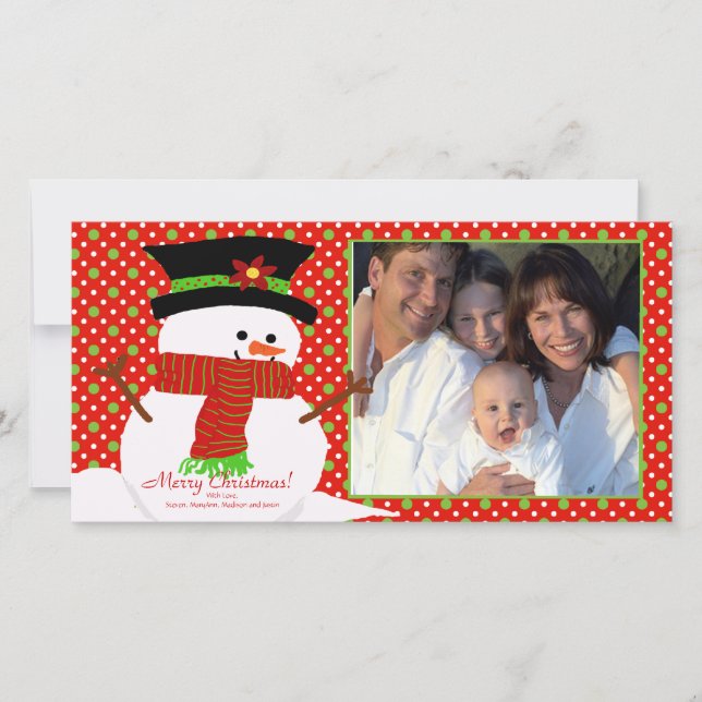 Happy Snowman Family Christmas Photo Card (Front)