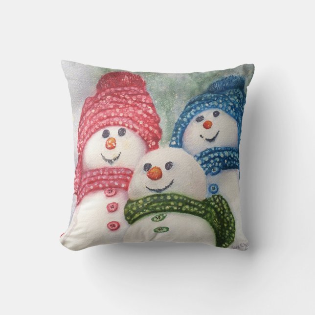 HAPPY SNOWMAN FAMILY THROW PILLOW (Front)