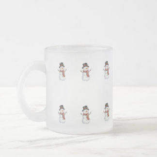 Happy Snowman Frosted Glass Coffee Mug