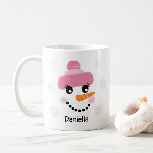 Happy Snowman Girl and Snowflakes _ Personalized Coffee Mug
