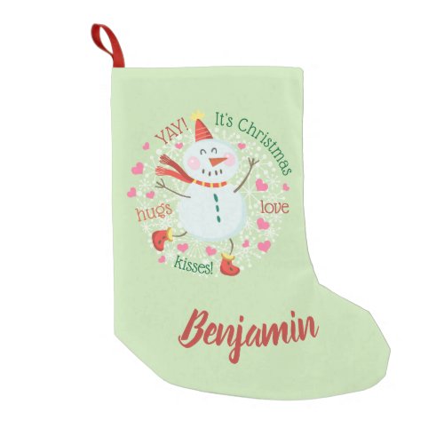 Happy Snowman Green Christmas Small Christmas Stocking