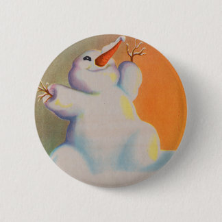 happy snowman greets the morning button