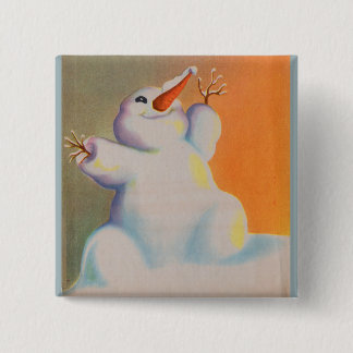 happy snowman greets the morning button