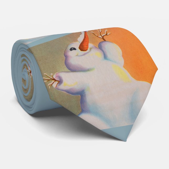 happy snowman greets the morning print neck tie (Rolled)