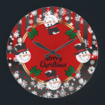 Happy Snowman Holidays Large Clock<br><div class="desc">Happy Snowman Holidays Christmas Clock. ✔Note: Not all template areas need changed. 📌If you need further customization, please click the "Click to Customize further" or "Customize or Edit Design"button and use our design tool to resize, rotate, change text color, add text and so much more or contact me directly... my...</div>