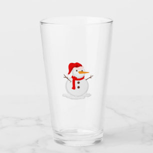 Happy Snowman in a Santa Hat Glass