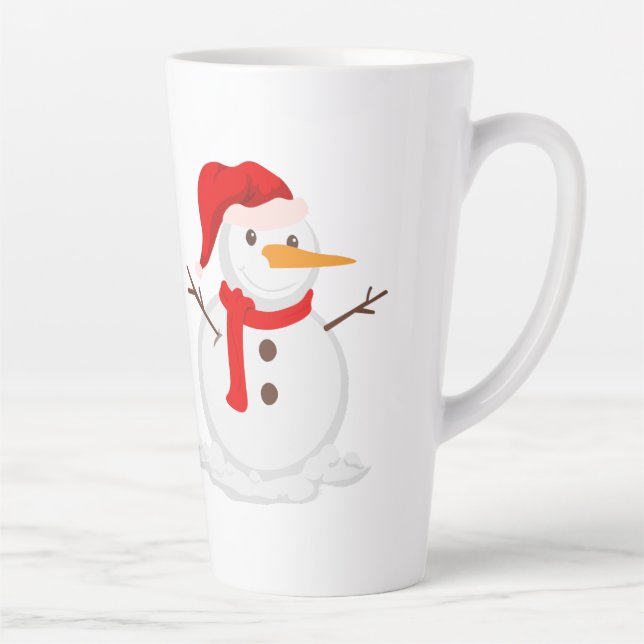 Happy Snowman in a Santa Hat Latte Mug (Right)