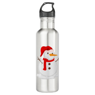 Happy Snowman in a Santa Hat Stainless Steel Water Bottle