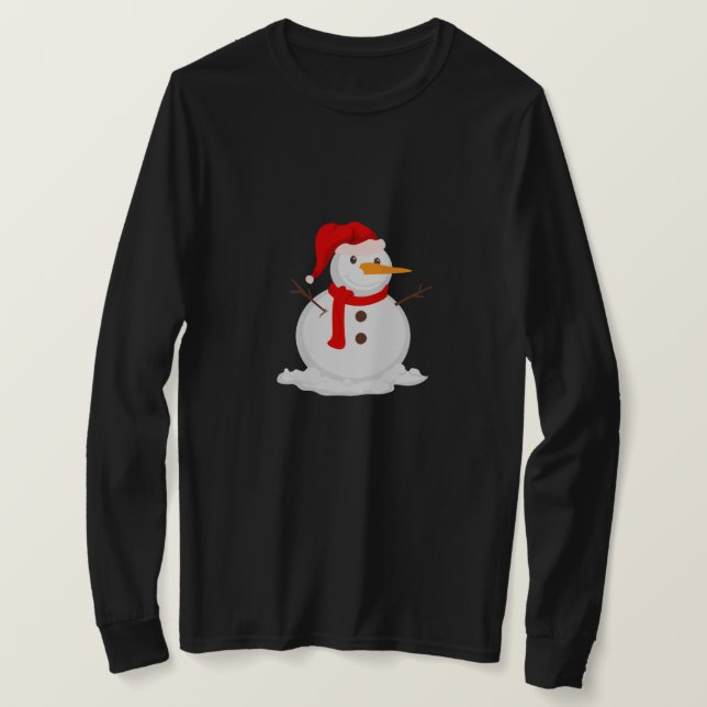 Happy Snowman in a Santa Hat T-Shirt (Design Front)