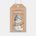 Happy Snowman in Blue Hat Christmas Gift Tag