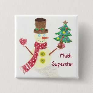 Happy snowman, Math Superstar Pinback Button