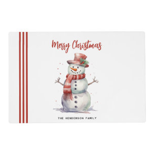 Happy Snowman Merry Christmas Custom Family Name Placemat