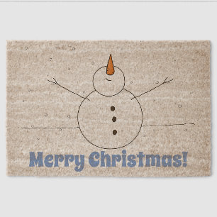 Happy Snowman Merry Christmas Fiber Doormat