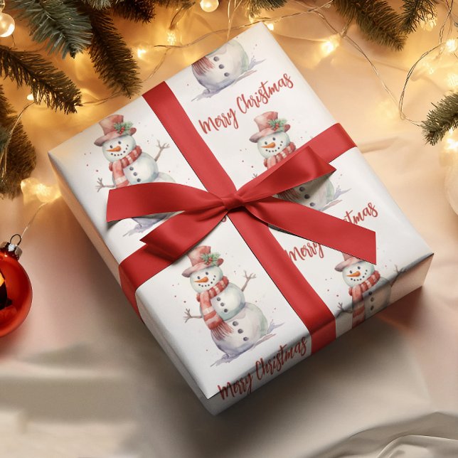 Happy Snowman Merry Christmas Wrapping Paper (Creator Uploaded)