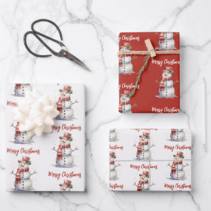Happy Snowman Merry Christmas Wrapping Paper Sheets