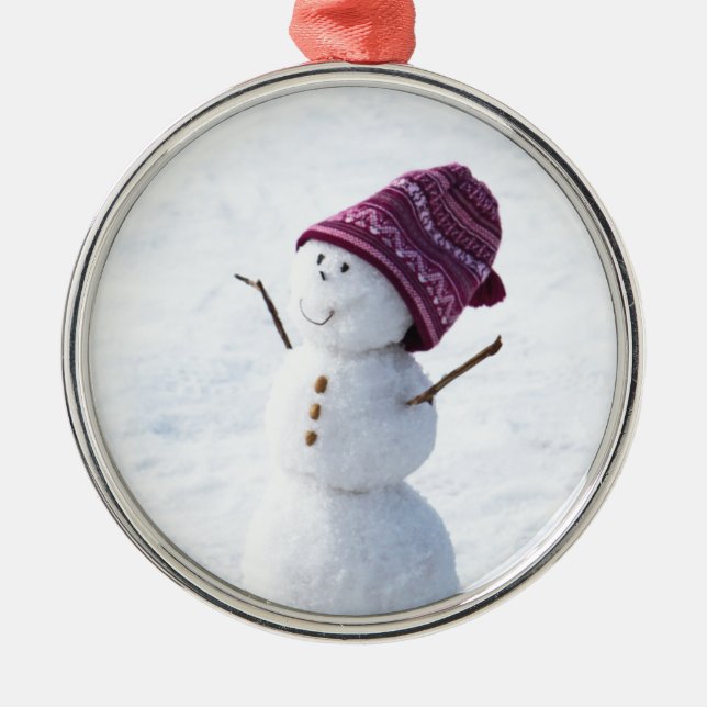 Happy Snowman Metal Ornament (Front)
