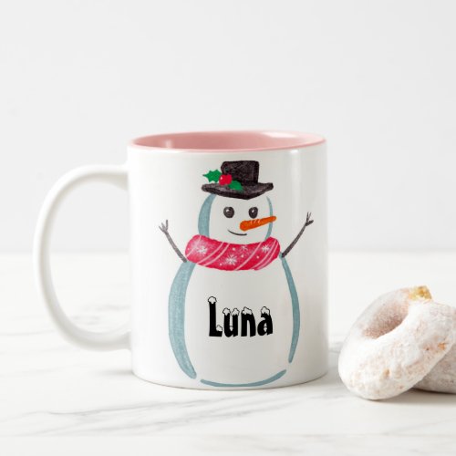  Happy Snowman Name Two_Tone Coffee Mug