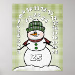 Happy Snowman on Gingham Christmas Advent Calendar Poster<br><div class="desc">Each new day,  the little folks in the household will have so much fun coloring in the date until December 25th on this Christmas advent calendar. The happy snowman on gingham will cheer them on.</div>