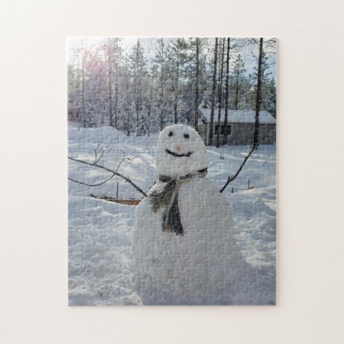 Happy Snowman original winter photography Jigsaw Puzzle