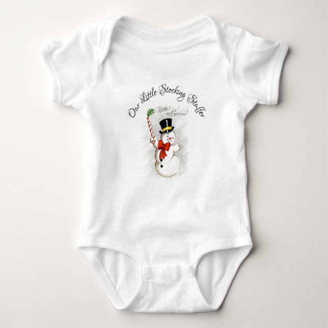 Happy Snowman Our Little Stocking Stuffer Baby Bodysuit (Front)